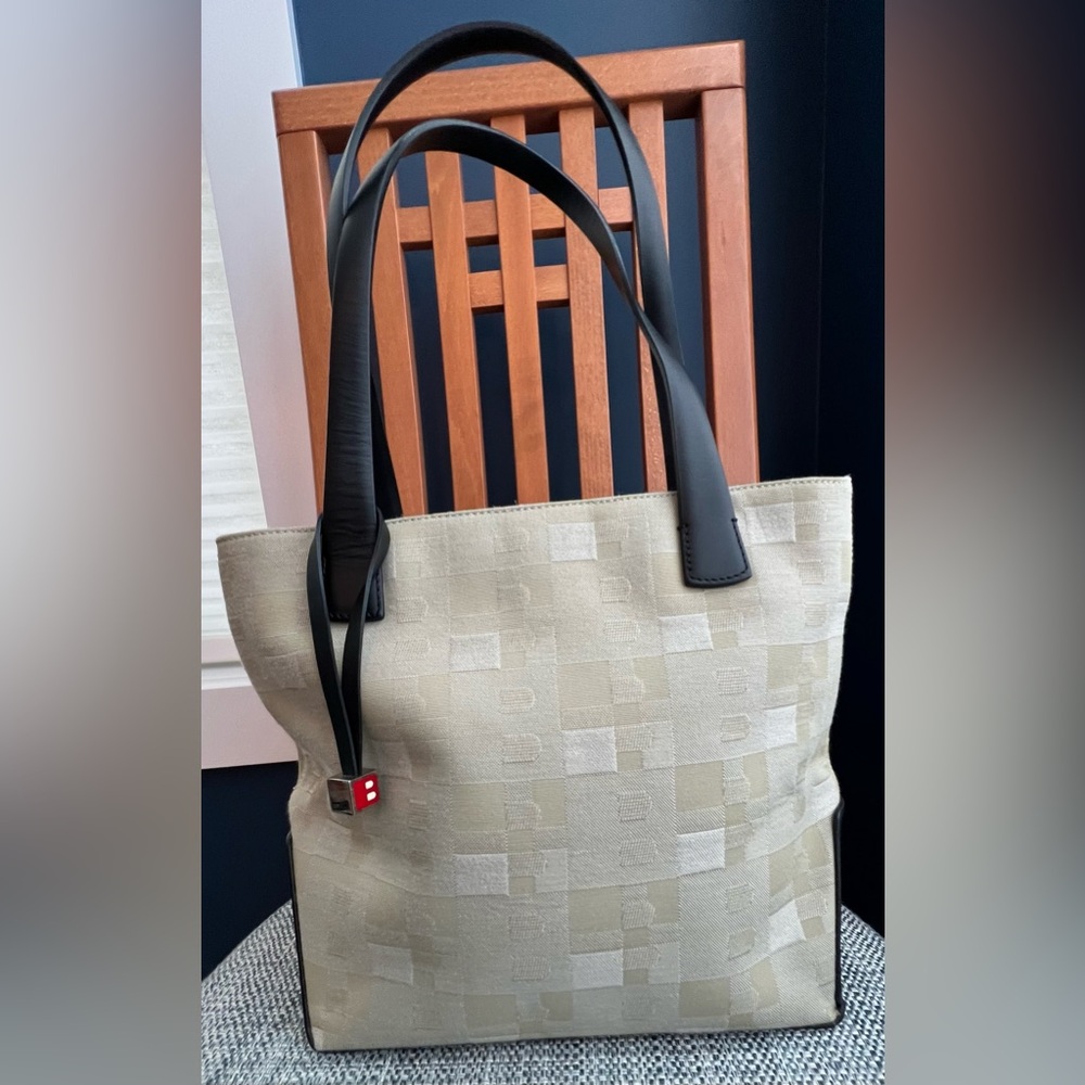 VINTAGE Bally Jacquard Logo Tote with Leather Trim